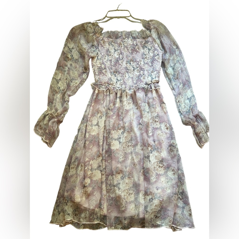 flowy floral dress with puff sleeves